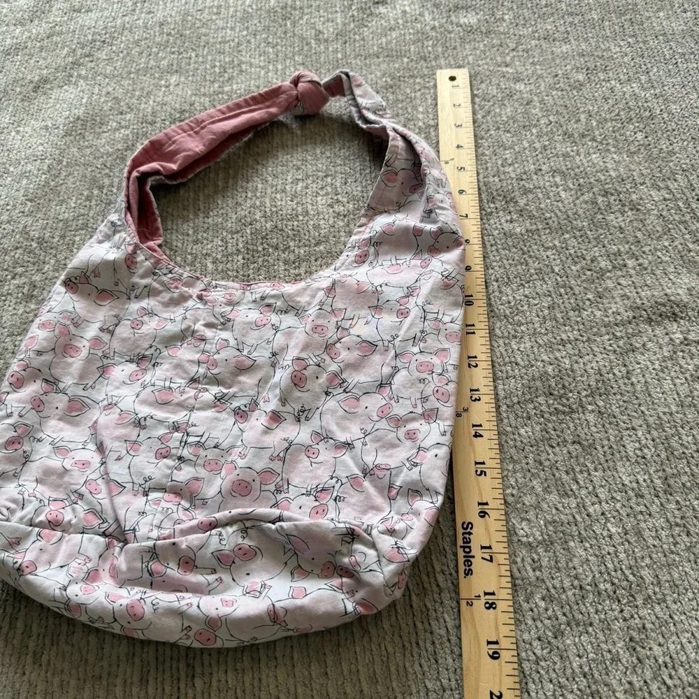 Handmade Pig Print Hobo‎ Bag Pink Cotton Shoulder Bag Cottagecore